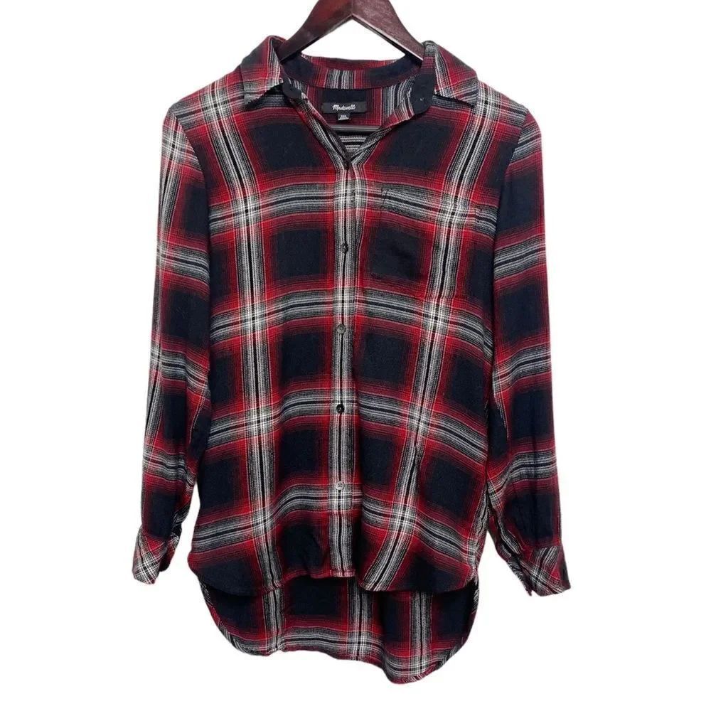 Madewell Ex Boyfriends Rollins Plaid Button Down Shirt Black and Red XXS